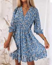 Trena - Romantisches gesmoktes Minikleid mit Blumendruck | Feminines Sommerkleid mit V-Ausschnitt und Puffärmeln