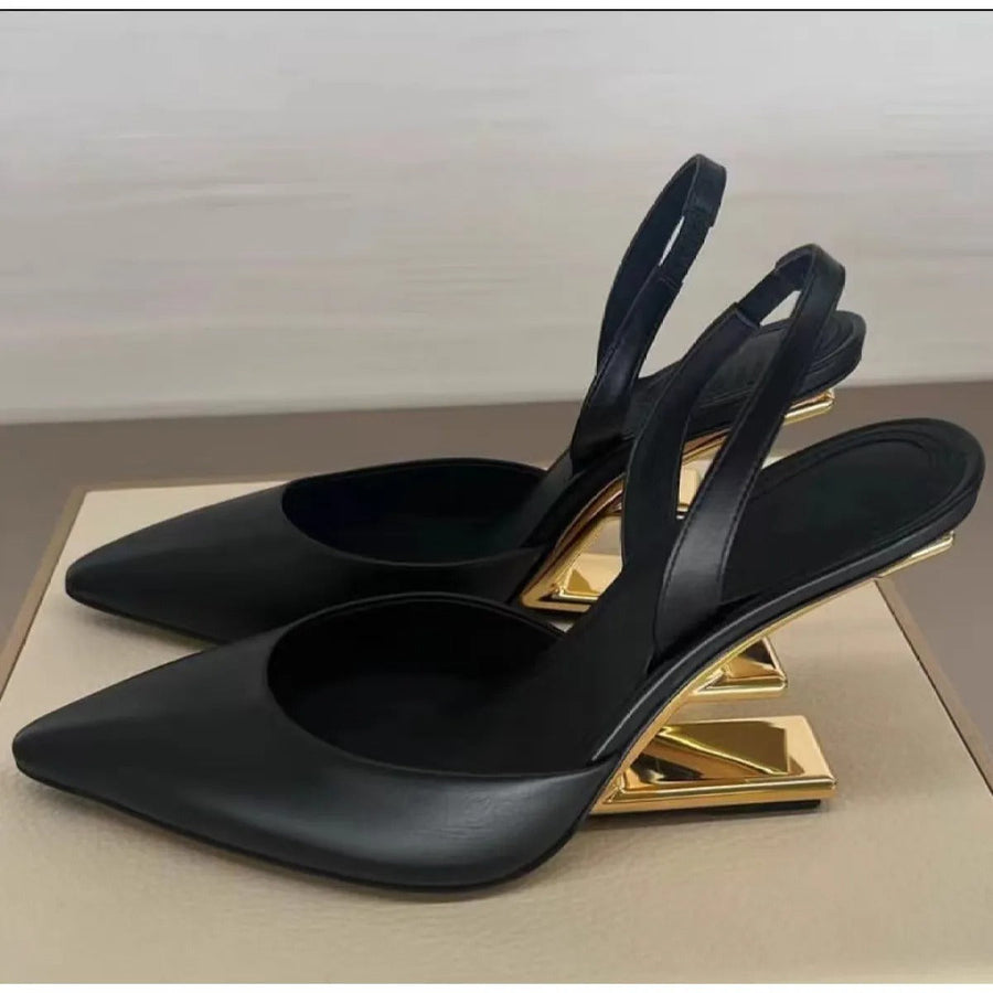 Damen-Sandalen mit geometrischem Metallic-Design und feiner Spitze - Valeria