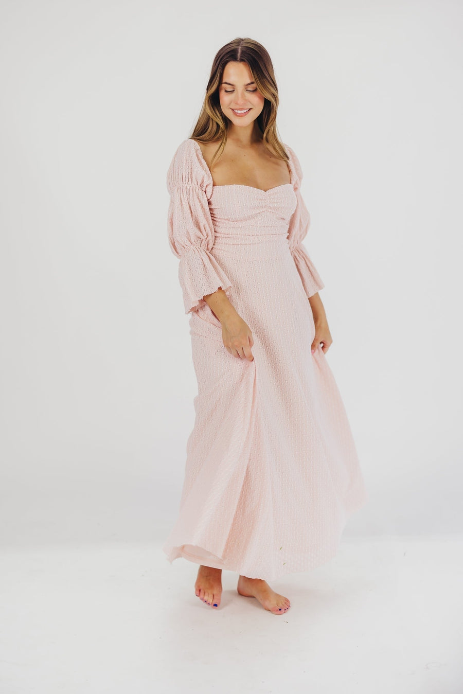 Corrine - langes Kleid mit rüschenärmeln und taschen - ballerina-pink - stoßfest
