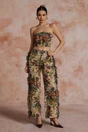 Jara | Extravagantes Zweiteiler-Set mit Bustier & bestickter Cargo-Hose
