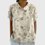 Elke | Damen Blumen Kragen Kurzarm Bluse