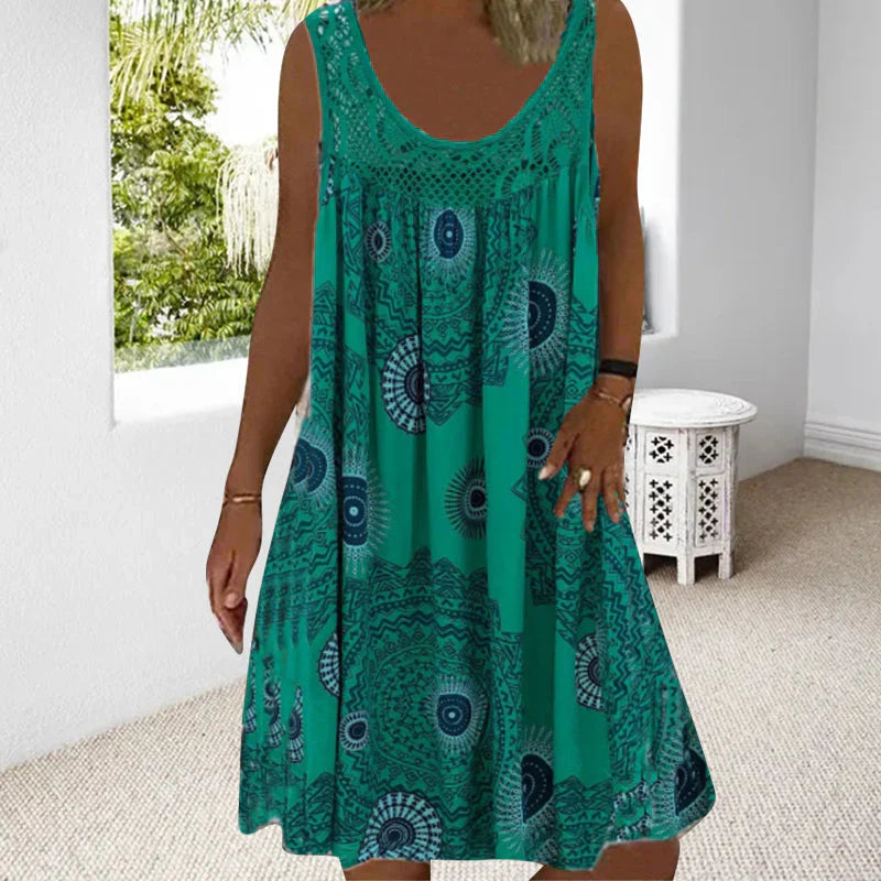 Heidi-Mode | Ärmelloses Kleid mit Lebendigem Boho-Print