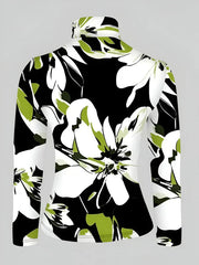 Risa - sexy rollkragen-langarm-t-shirt mit hohem kragen und blumendruck