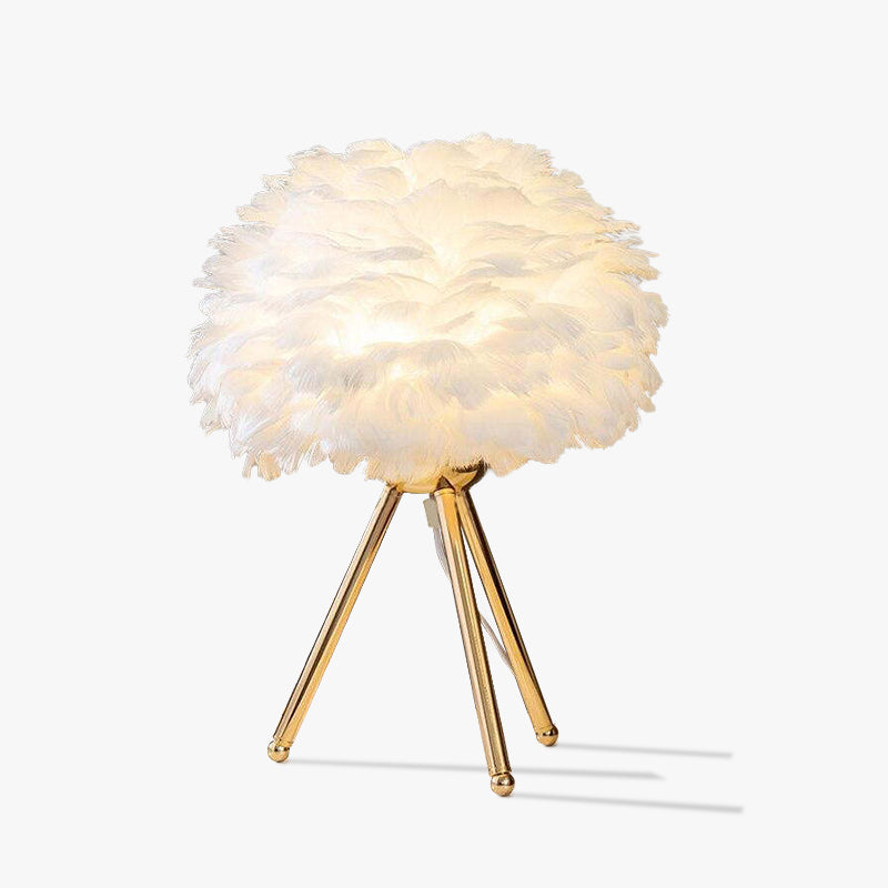 Designer Tischlampe mit Federschirm – Goldenes Stativ & Weiches Stimmungslicht