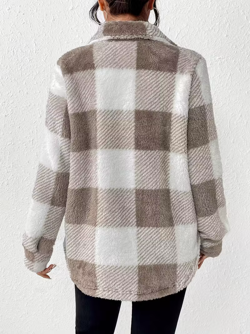 Elisa | Kuschelige Karo Fleecejacke Damen Stil