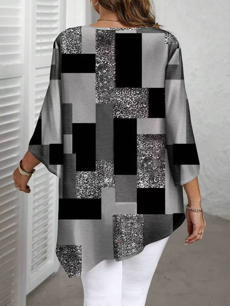 Nurit - Karierte Oversize Bluse Mit Kurzarm Und Drucken