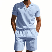 Heidi Mode | Leinen-Poloshirt kurzärmelige Shorts Strandanzug