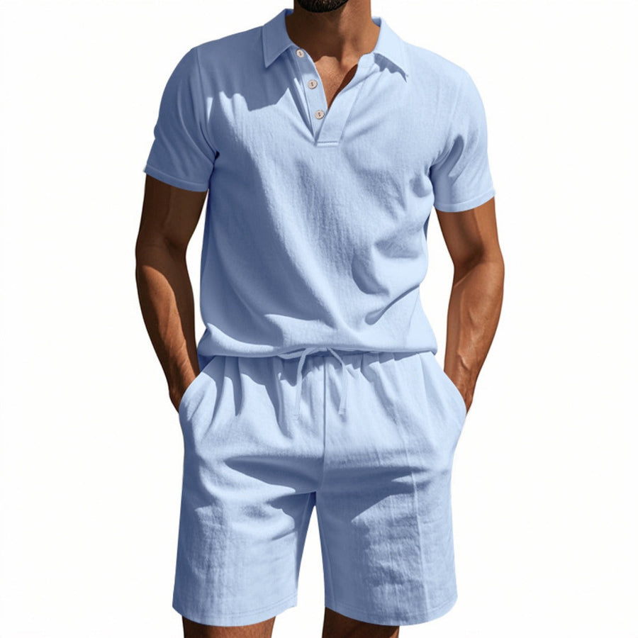 Heidi Mode | Leinen-Poloshirt kurzärmelige Shorts Strandanzug