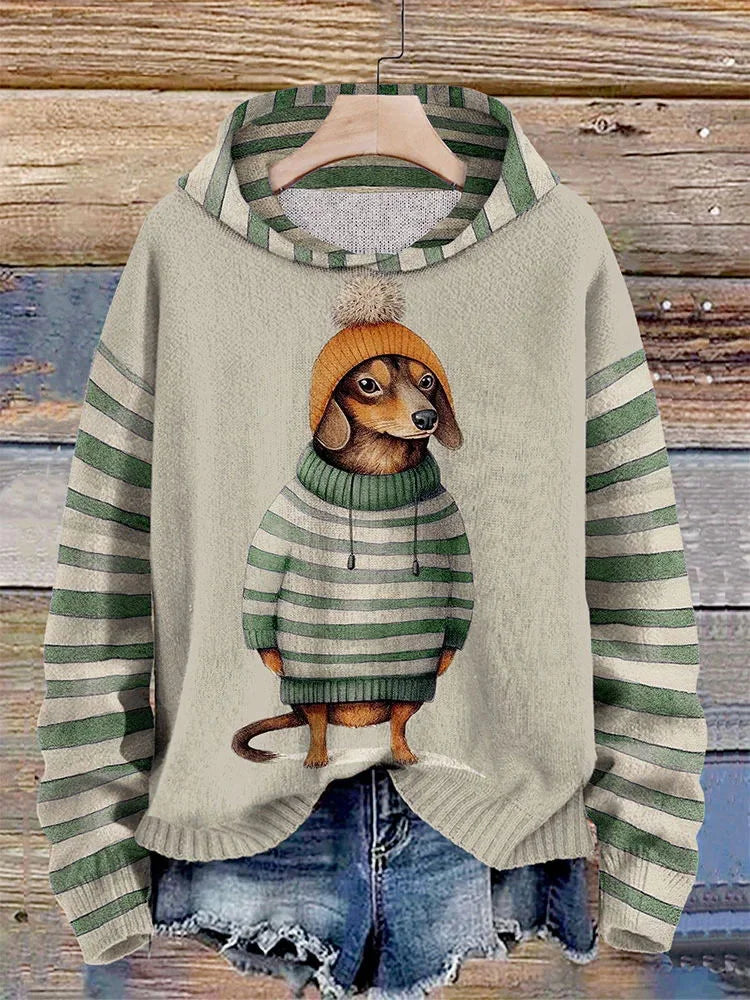 Damen-hoodie mit sübem dackel im kleiderdruck