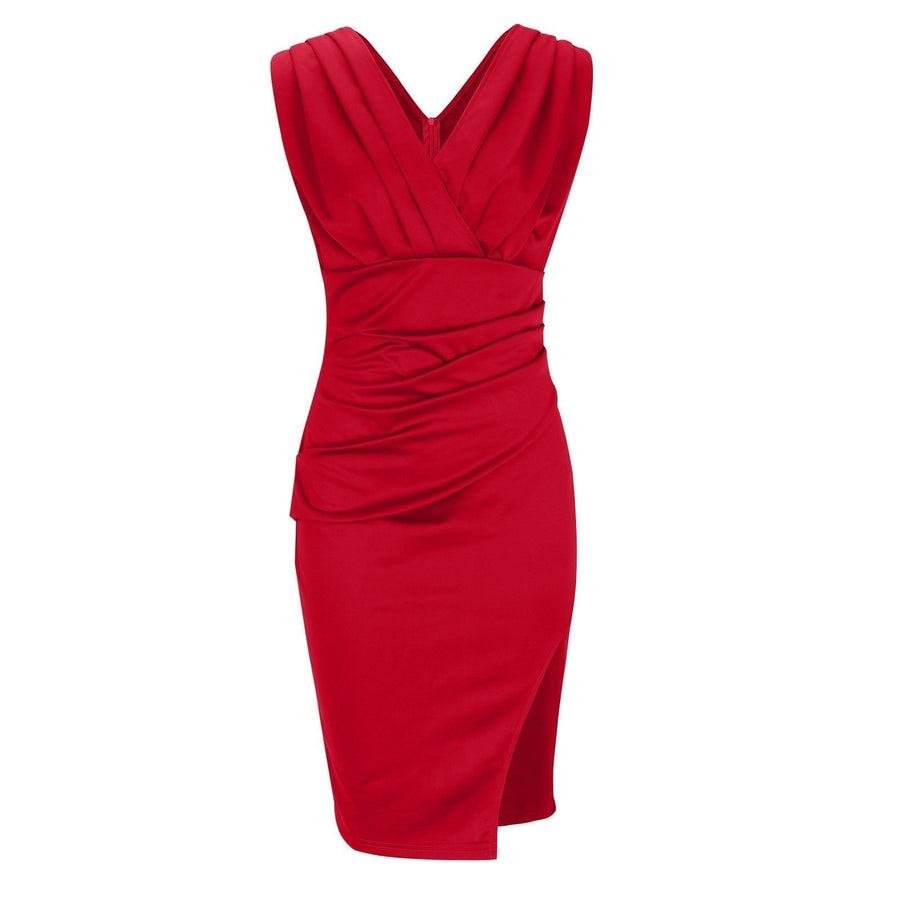 Florine | Taillierte Kleid mit V-Ausschnitt und Schlitz