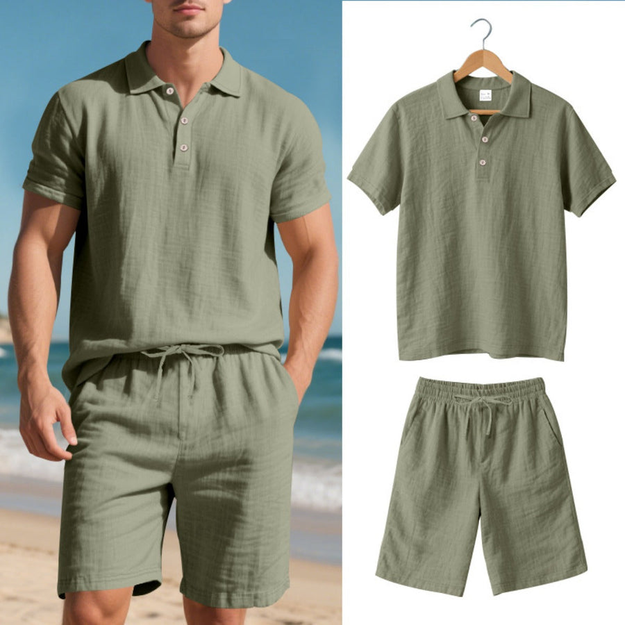 Heidi Mode | Leinen-Poloshirt kurzärmelige Shorts Strandanzug