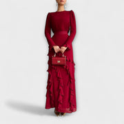 Fallon - Slim Fit Maxikleid mit 3D-Rüschen
