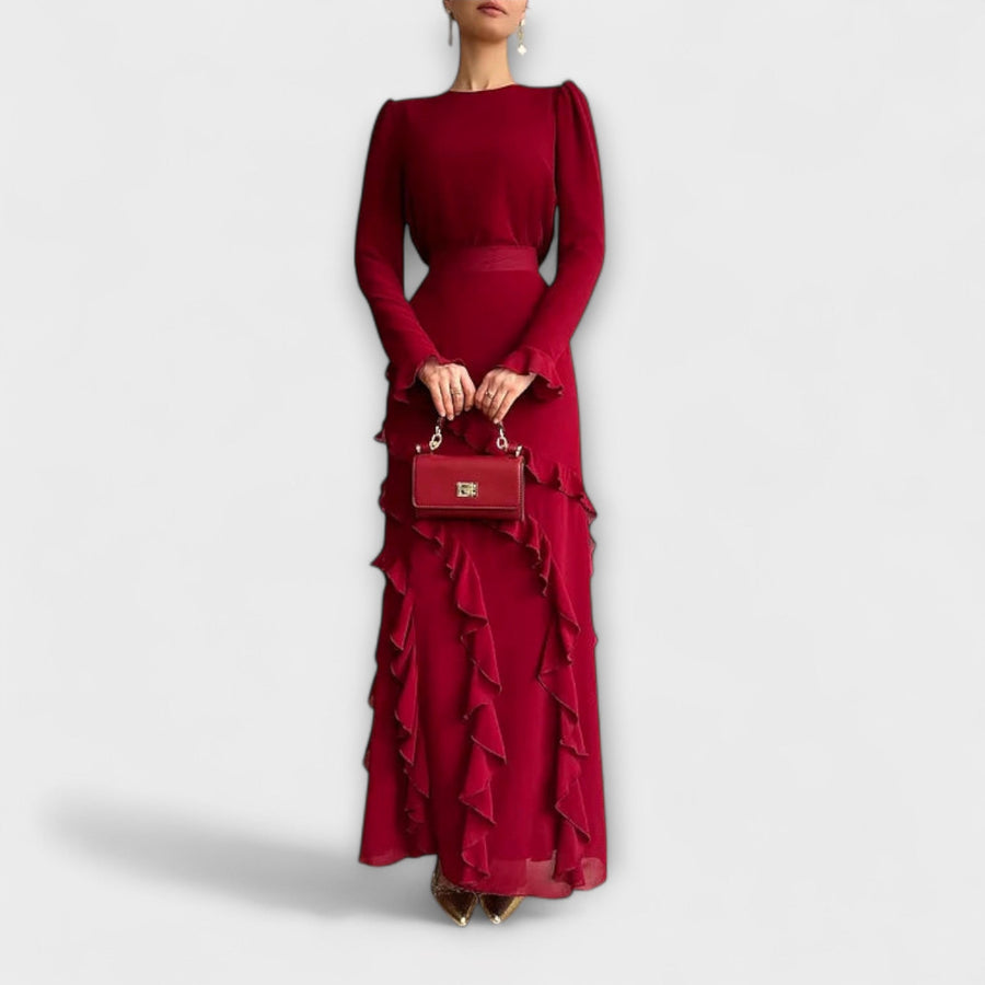 Fallon - Slim Fit Maxikleid mit 3D-Rüschen