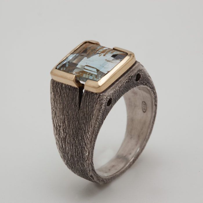 Bildhauer Ring mit Kristall in Vintage Silber