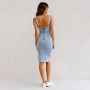Damen Jeans Midikleid mit Reißverschluss und Schlitz