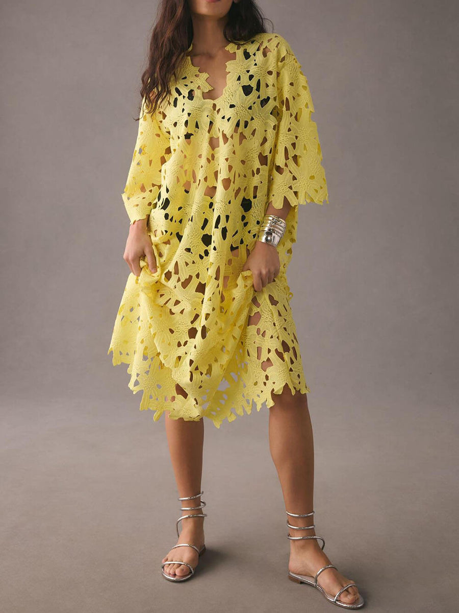 Strand-Midikleid mit Spitzen-Überwurf