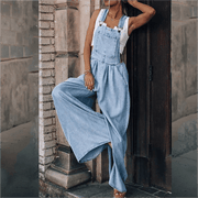 Damen-Latzhose aus Denim mit weitem Bein und verstellbaren Trägern