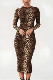 Leona | Elegantes Leopard-Print Midikleid – Wild & Stilvoll
