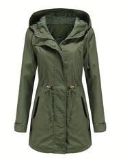 Damen Lange Regenjacke Mit Reißverschluss | Langarm