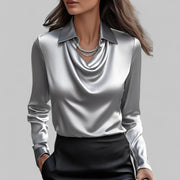 Daniela | Dames Satijnen Blouse met Watervalhals en Lange Mouwen