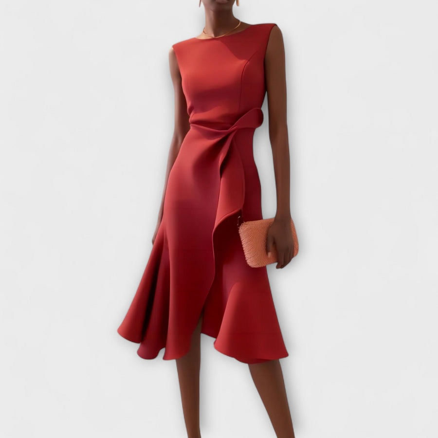 Ärmelloses Midikleid für Damen mit drapiertem, asymmetrischem Saum