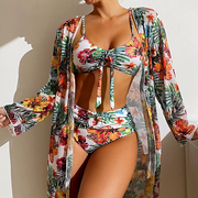 Alice - Bikini-Set mit hoher Taille und tropischem Blumenmuster und transparentem Überzug