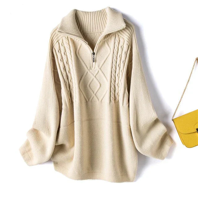 Hanna - Rollkragenpullover mit geometrischem Zopfmuster
