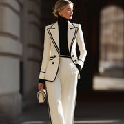 Weißes Zweireiher-Set aus Blazer und Hose für Damen