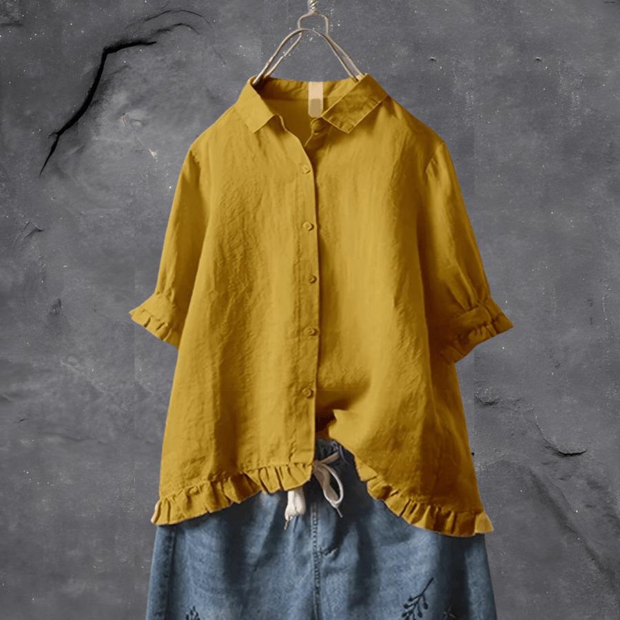 Annalisa - Button-Down-Bluse mit Dreiviertelärmeln und Rüschensaum | Entspannt schickes bequemes Blusentop