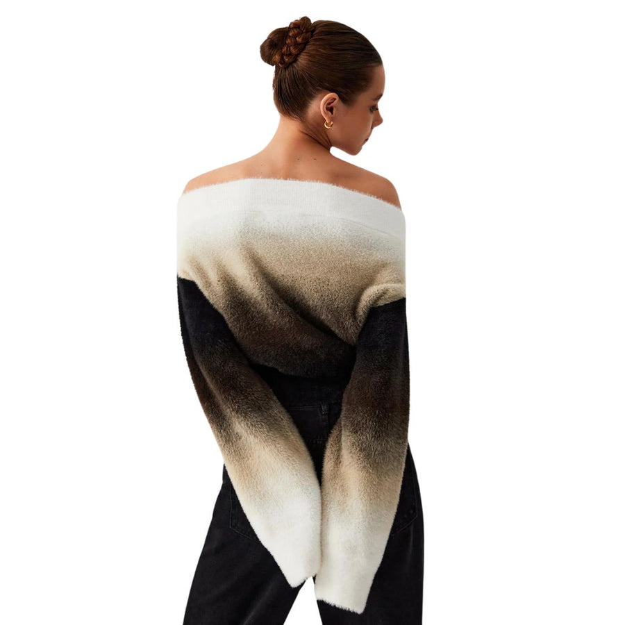 Clarissa - Schulterfreier Gradient Flauschiger Strickpullover