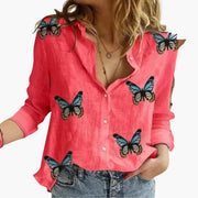 Langarm Damen-Bluse - Vintage Stil mit großen Punkten
