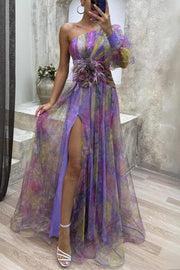 Maxi-Kleid Rosea Asymmetrischer Blumendruck