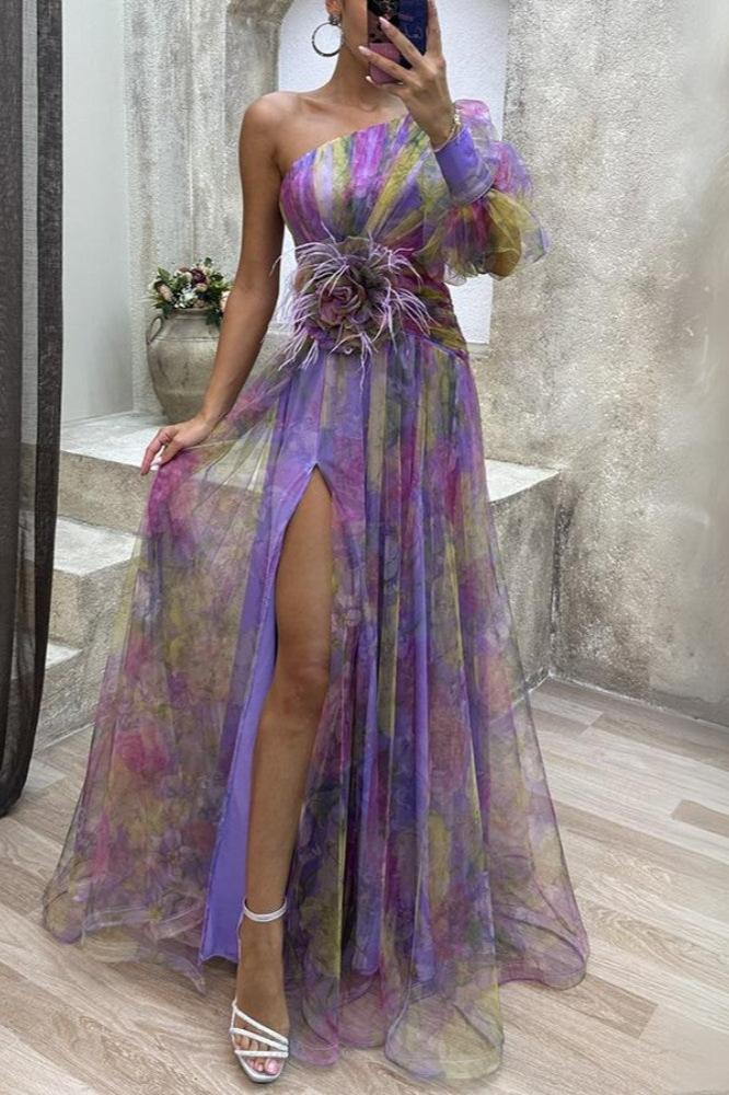 Maxi-Kleid Rosea Asymmetrischer Blumendruck
