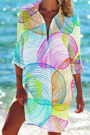Heidi - Lange Strandbluse mit Meeresmotiv
