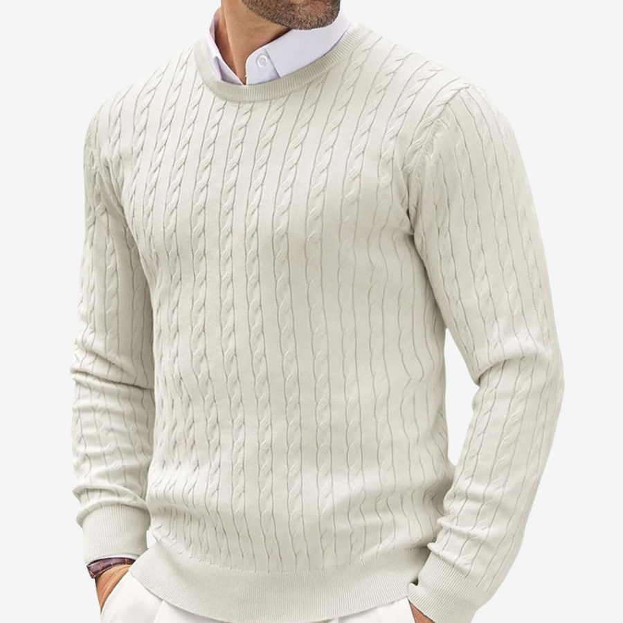 Florian | Herren Frühling Rundhals Strickpullover mit Zopfmuster