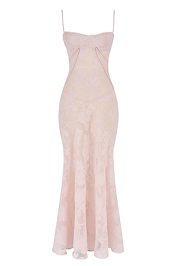 Elegantes Maxikleid mit 3D-Rosen & Rückenausschnitt