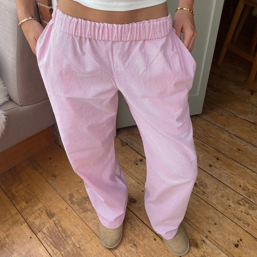 Damenhose – Hohe Taille – Weite Beine – Elastischer Bund – Leicht und lässig
