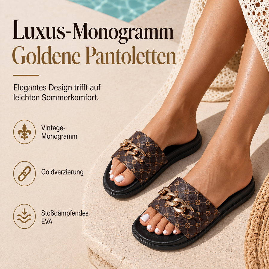 Jorish | Monogramm-Sommerpantoletten mit Kettendetail