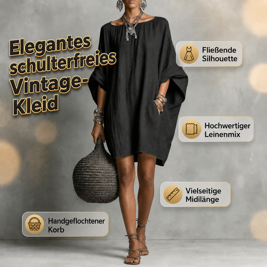Ozee | Übergröße-Kleid aus Baumwoll-Leinen mit Fledermausärmeln