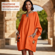 Ozee | Übergröße-Kleid aus Baumwoll-Leinen mit Fledermausärmeln