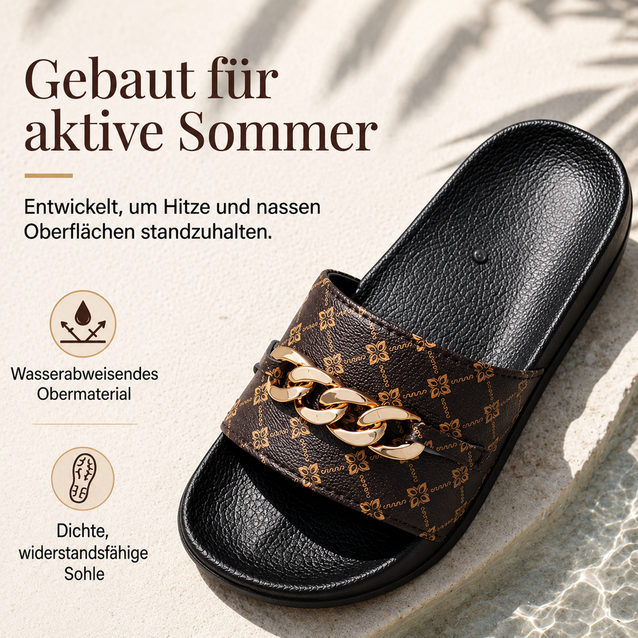 Jorish | Monogramm-Sommerpantoletten mit Kettendetail