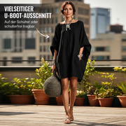 Ozee | Übergröße-Kleid aus Baumwoll-Leinen mit Fledermausärmeln