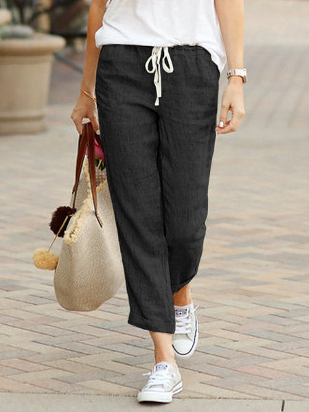 Damen Leichte Sommerhose mit verstellbarem Bund und seitlichen Taschen Heidi-Mode