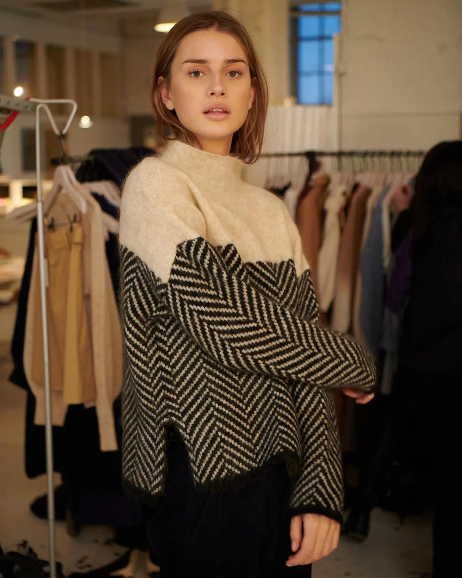 Dory Zweifarbiger Rollkragenpullover aus Baumwolle