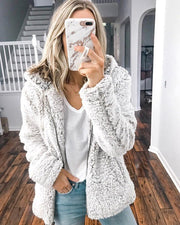 Damen nan kuschelige Teddy-Fleece Übergangsjacke mit Kapuze und Reißverschluss Drune