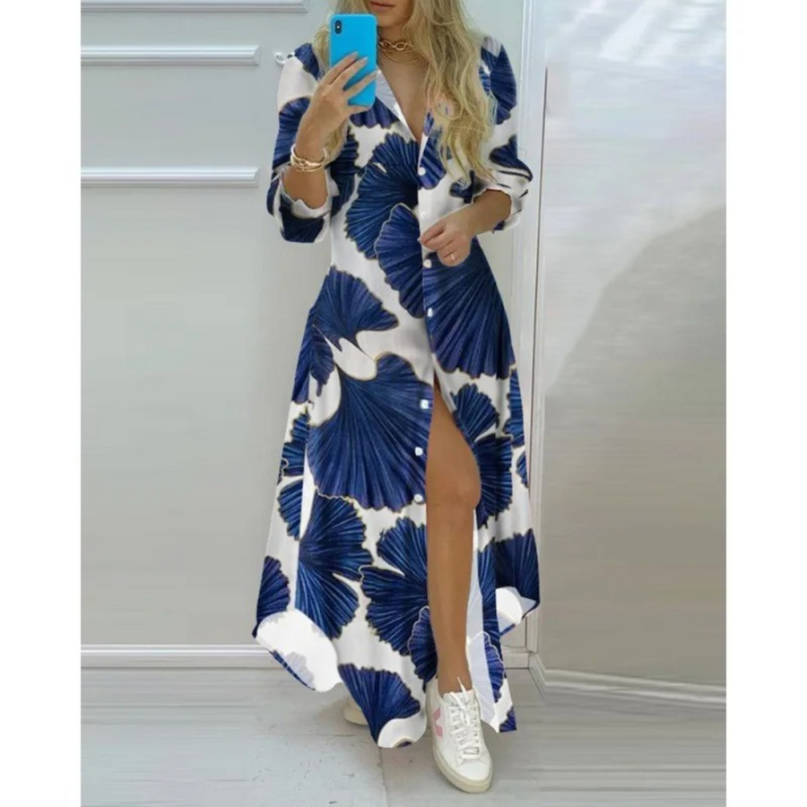 Leichtes - schmales, bequemes Hemdblusenkleid mit Papierdruck für dich