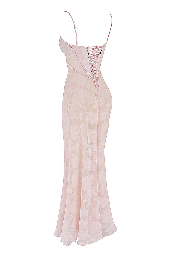 Elegantes Maxikleid mit 3D-Rosen & Rückenausschnitt