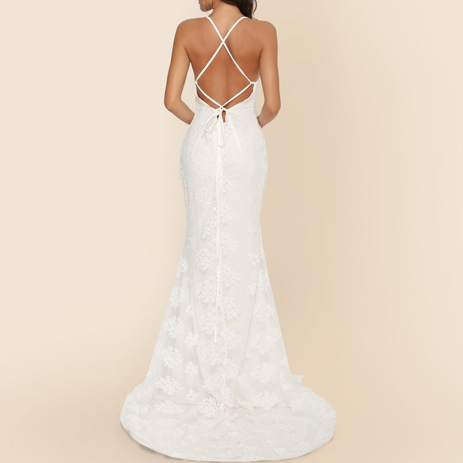Heidi-Mode | Damen Ärmelloses Bodenlangen Ballkleid mit Schleppe