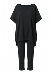 Rani Loungewear-Set mit Pullover-Top und verkürzter Hose | Schwarz