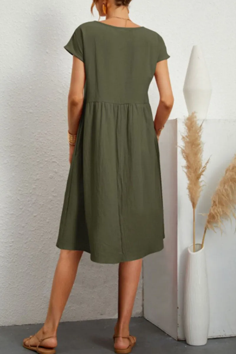 Meli - unifarbenes, lässiges kleid mit kurzen Ärmeln und rundhalsausschnitt